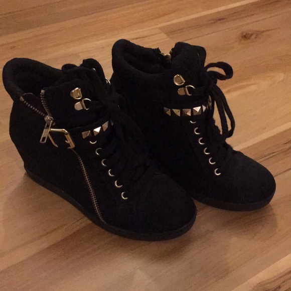 black and gold wedge sneakers